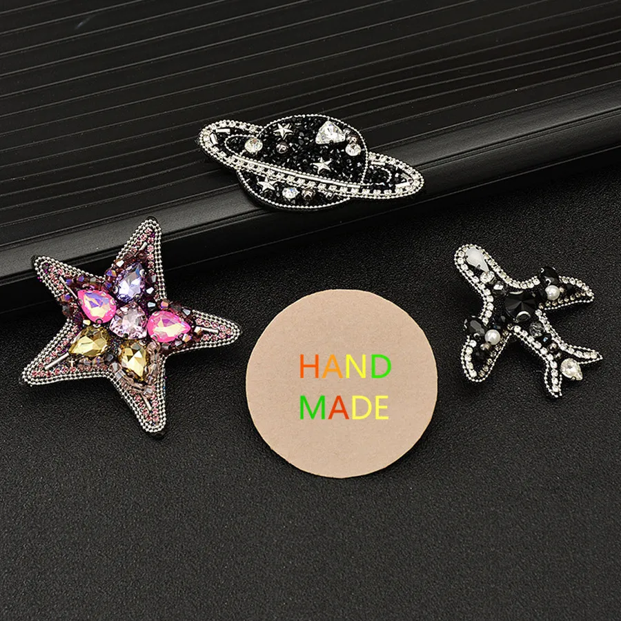 3D Handmade Diamond Beaded Star Universe Airplane Embroidery Crystal Pearl Sticker For Cloth Appliques Bags Shoes Badge Sewing