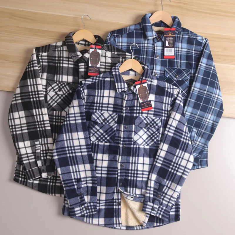 

Thiened Lamb Velvet Plaid irt for Men Autumn Winter Warmth Not Puffy Casual Stand Fit Long Sve Flip Collar Daily Wear