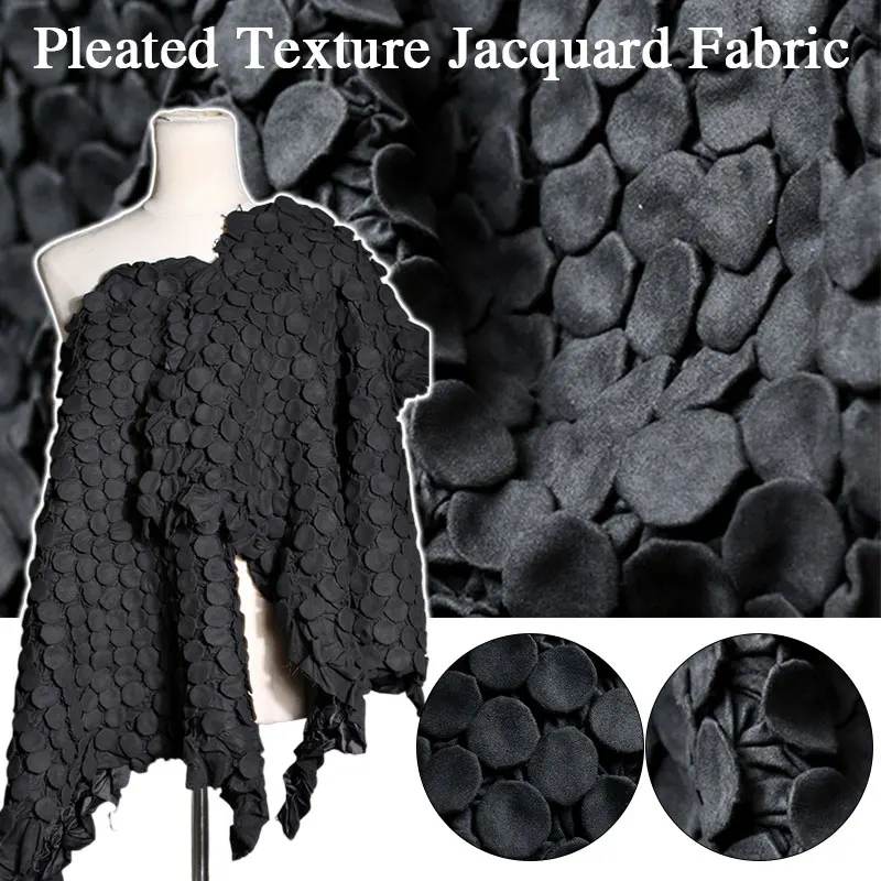 

55x55cm Pleated Texture Clothing Designer Fabric Round 3D Jacquard Fabric DIY Sewing Jacket Apparel Polyester Material