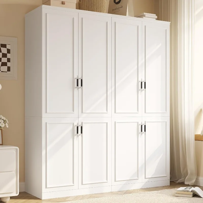 Schrank-Kleiderschrank mit 4-türigem, 74,8 Zoll großer Kleiderschrank mit Aufhängestange