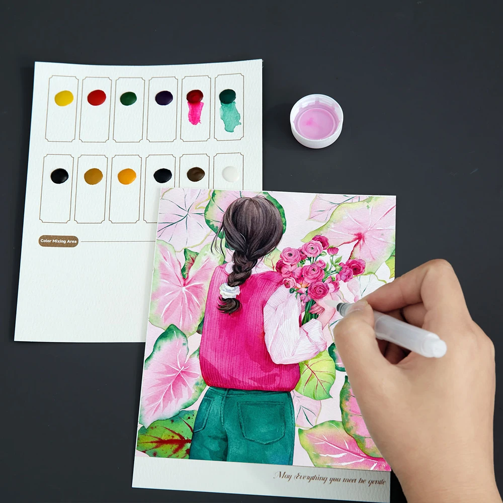 6 kreative Aquarell-Malsets, einschließlich Aquarellpapier, Tusche, Mal- und Farbpigmente für künstlerische Zwecke. – Detail 4