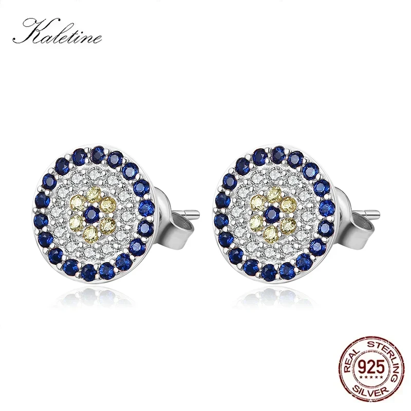 KALETINE Genuine 925 Sterling Silver CZ Crystal Lucky Turkey Evil Eye Earrings For Women Yellow Rose Gold Jewelry KLTE009