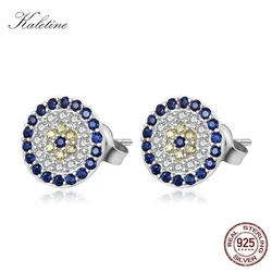 KALETINE Genuine 925 Sterling Silver CZ Crystal Lucky Turkey Evil Eye Earrings For Women Yellow Rose Gold Jewelry KLTE009