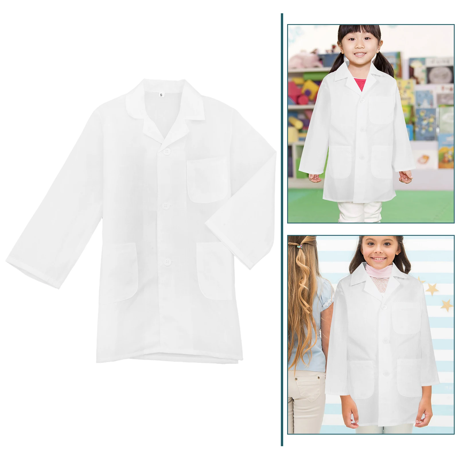 

1pc Kids Lab-Gown Children White Coats Child Doctor Cosplay Uniform Cotton Comfortable Durable Easy Wear Performance Photo