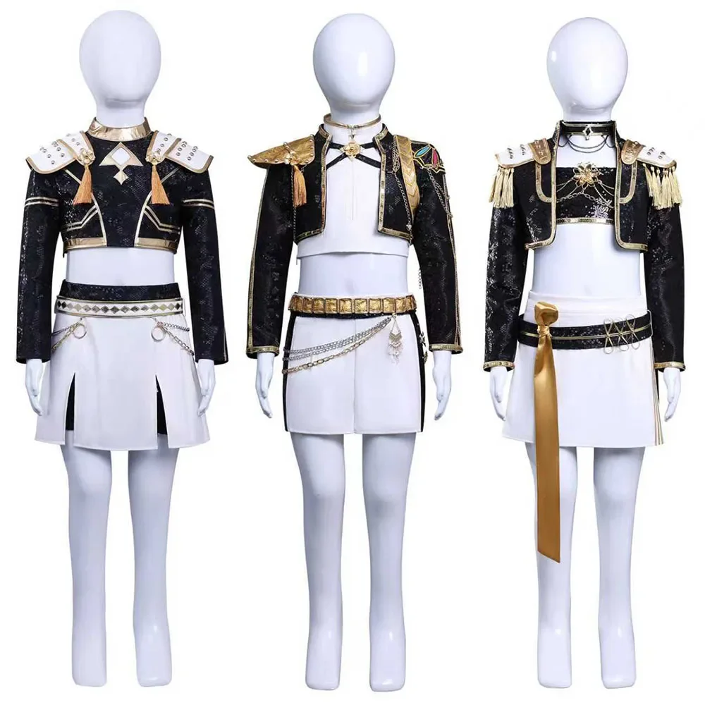 

Rumi Zoey Mira Cosplay Clothes KPop Demon Hunters Cosplay Costume Black Golden Suit Halloween Huntrix Role Playing Outfit