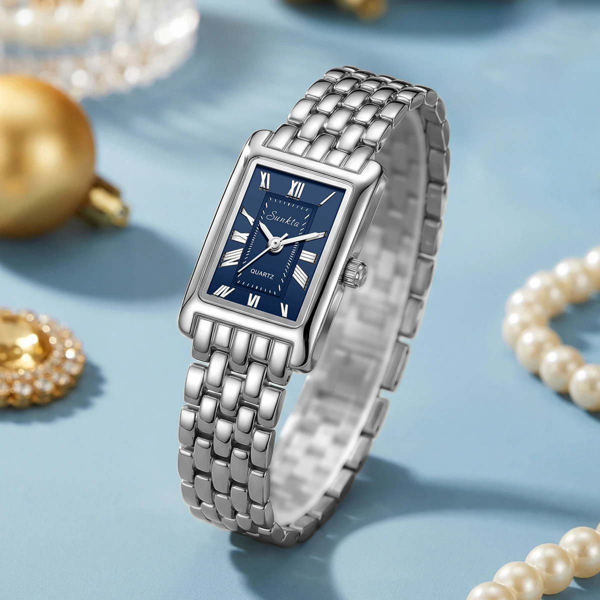 SUNKTA Elegant Women's Watch casual stainless steel watch strap ultra-thin women watch quartz wristwatch fashion Ladies Watch