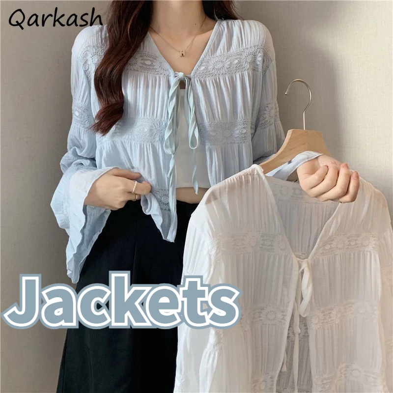 Sun-proof Jackets Women Vintage Thin See-through Outwear Elegant Lady Summer Casual Clothing All-match Aesthetic Baggy Minority