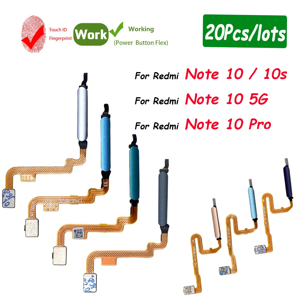 20Pcs Fingerprint For Xiaomi Redmi Note 10 10s Pro 4G 5G Home Button Fingerprint Sensor Flex With Power Key Button Flex Cable