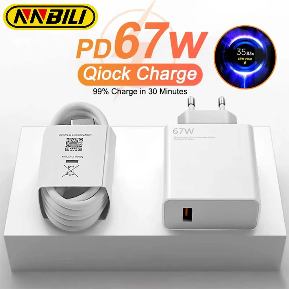 NNBILI 67W USB Fast Charger for Xiaomi 14 13 12 11 10 Ultra Redmi Note 12T 13 Pro Turbo Quick Charge Type C USB Charging Cable