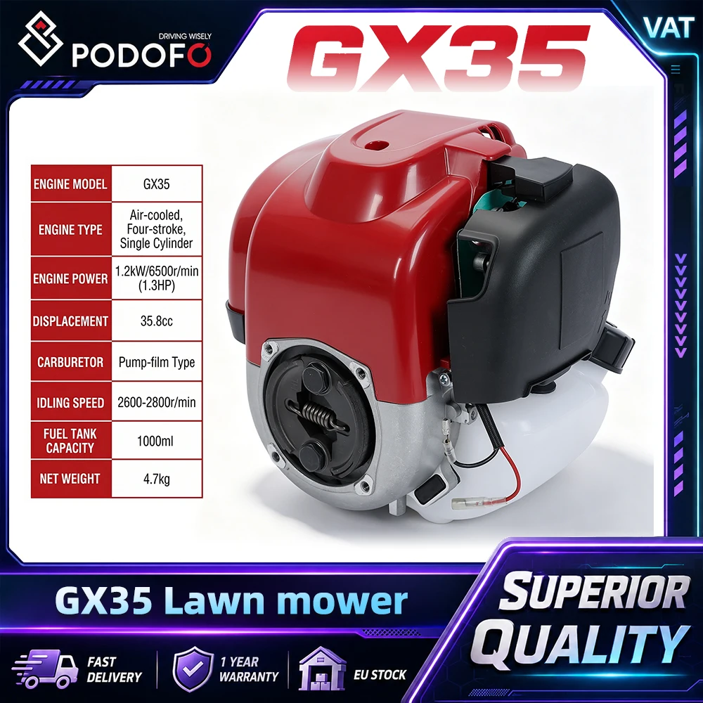 Motore a benzina Podofo 35,8 cc, 4 tempi, modello GX35, per decespugliatore, 1,3 CV, raffreddato ad aria, monocilindrico, 4 tempi, a basso livello di rumorosità, a basso consumo energetico, leggero,