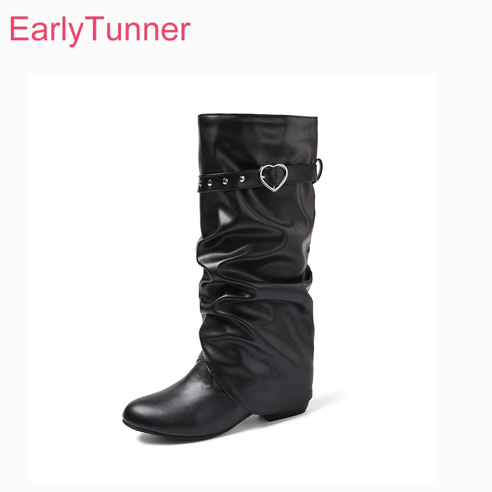 

2026 New Winter Leisure Women Mid Calf Boots Round Toe Med Block Heel Lady Casual Shoes Plus Large Size 13 43 46 50