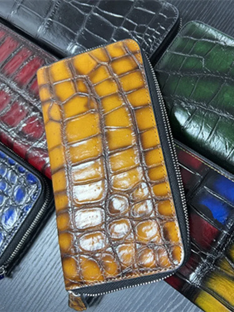 Mens Casual Crocodile Genuine Leather Wallet Zipper Long Purse Fashion Male Designer Clutch Bag Card Holder Real Leather Wallets