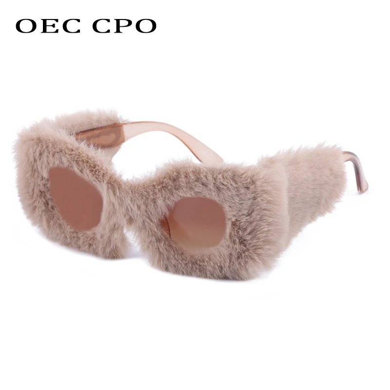 Fashion Soft Fur Sunglasses Women 2022 New Handmade Velvet Sun Glasses Female Oversized Square Eyewear UV400 Ladies Shades