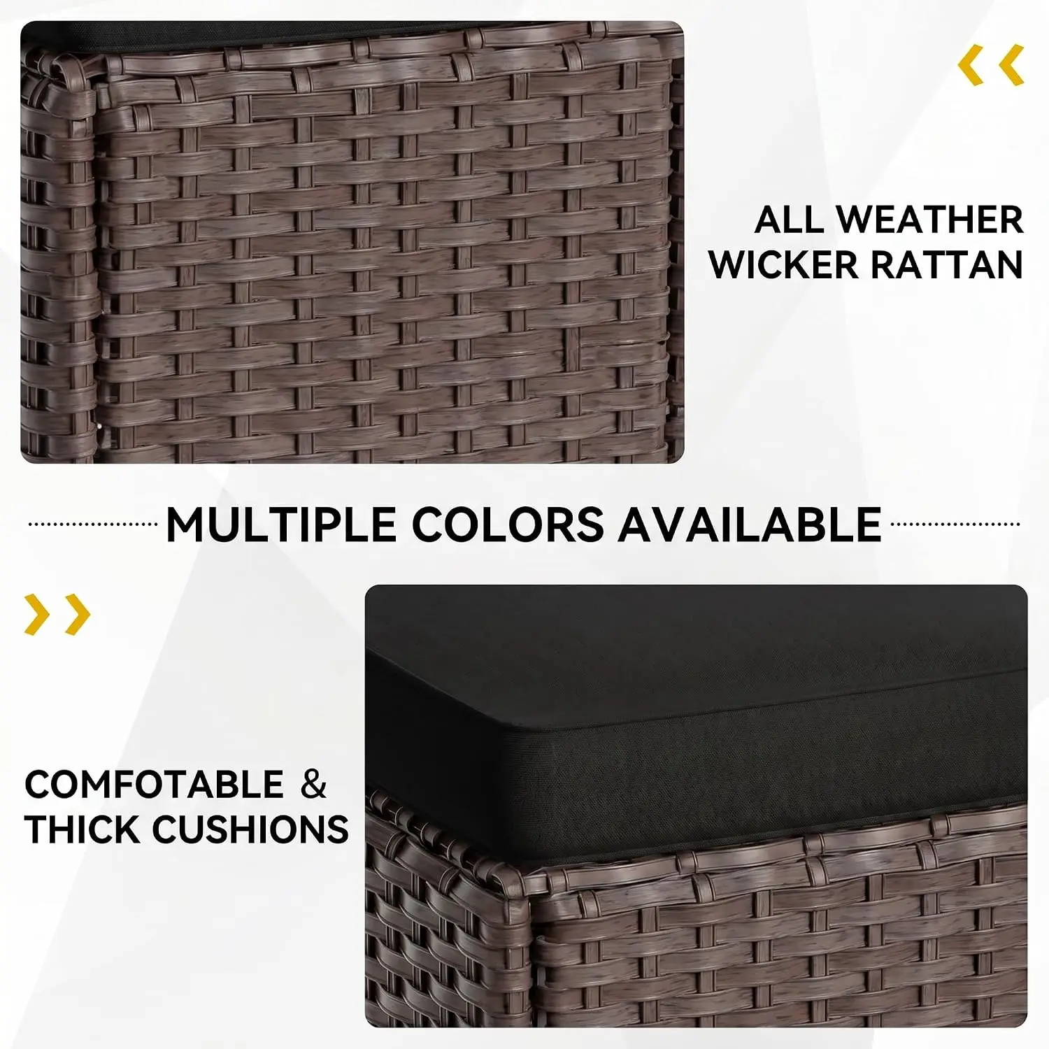 All Weather Rattan Outdoor Dining Sectional Sofa Set with Large Table & Ottoman, 7 Pieces, Brown-Black, Customized