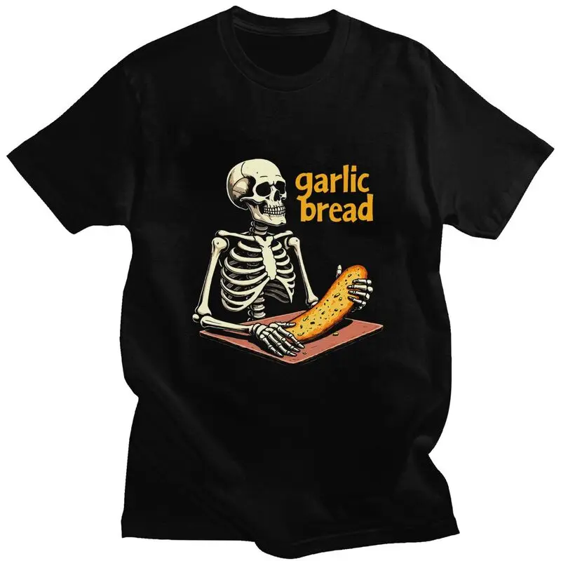 Custom Fashion Garlic Bread Skeleton Evil Skeleton Funny Meme T Shirts Men T-shirt Casual Tee Tops 100% Cotton Oversized Tshirts