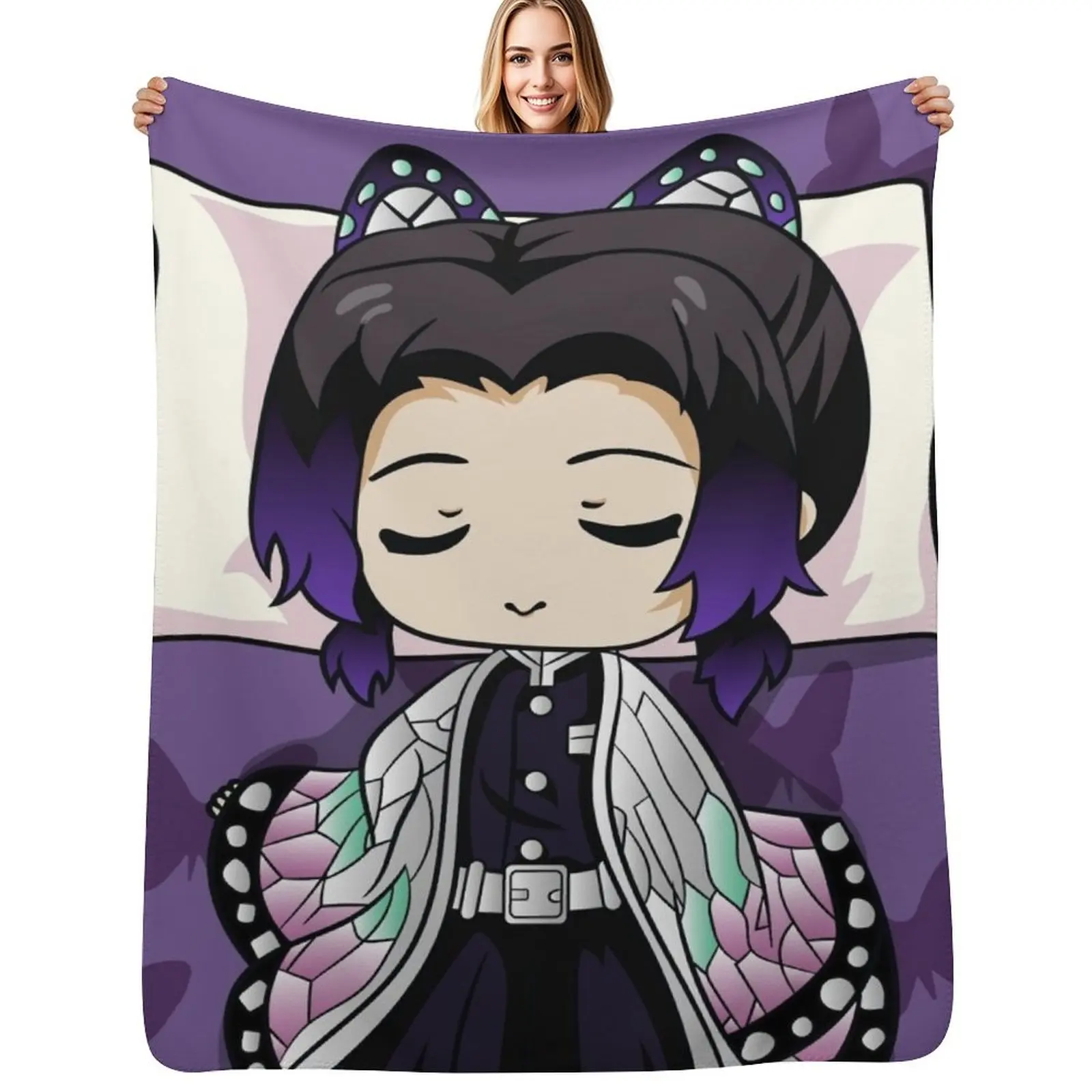 

Shinobu Kocho Kimetsu no Yaiba Throw Blanket manga Soft Big Heavy Decorative Throw Blankets