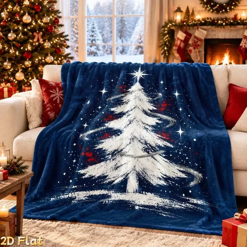 Christmas Tree-Print Flannel Blanket Skin-Friendly, Cozy with Vivid Digital Ideal for Couch Throw, Travel Companion Holiday Gift
