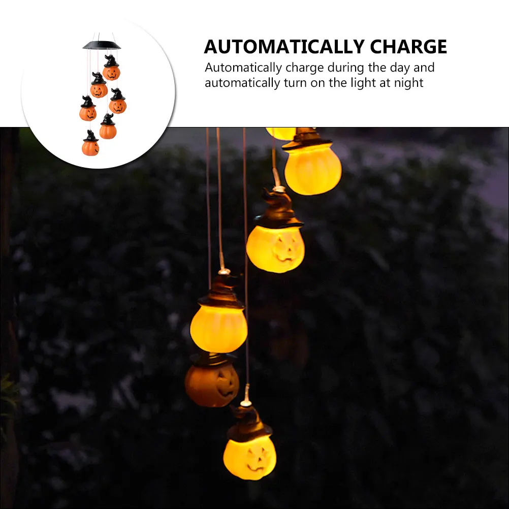 

1Pcs LED Solar Wind Chime Pumpkin Lamp Outdoor Yard Garden Decoration Solar Powered Halloween Light Wind Chime Lamp Decor