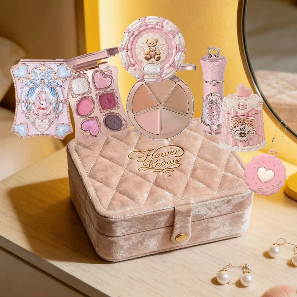 Flower Knows Makeup Gift Box Shimmer Eye Shadow Palette,Eyeliner Cupid Lipstick Full Coverage Concealer All-in-One Beauty Kit