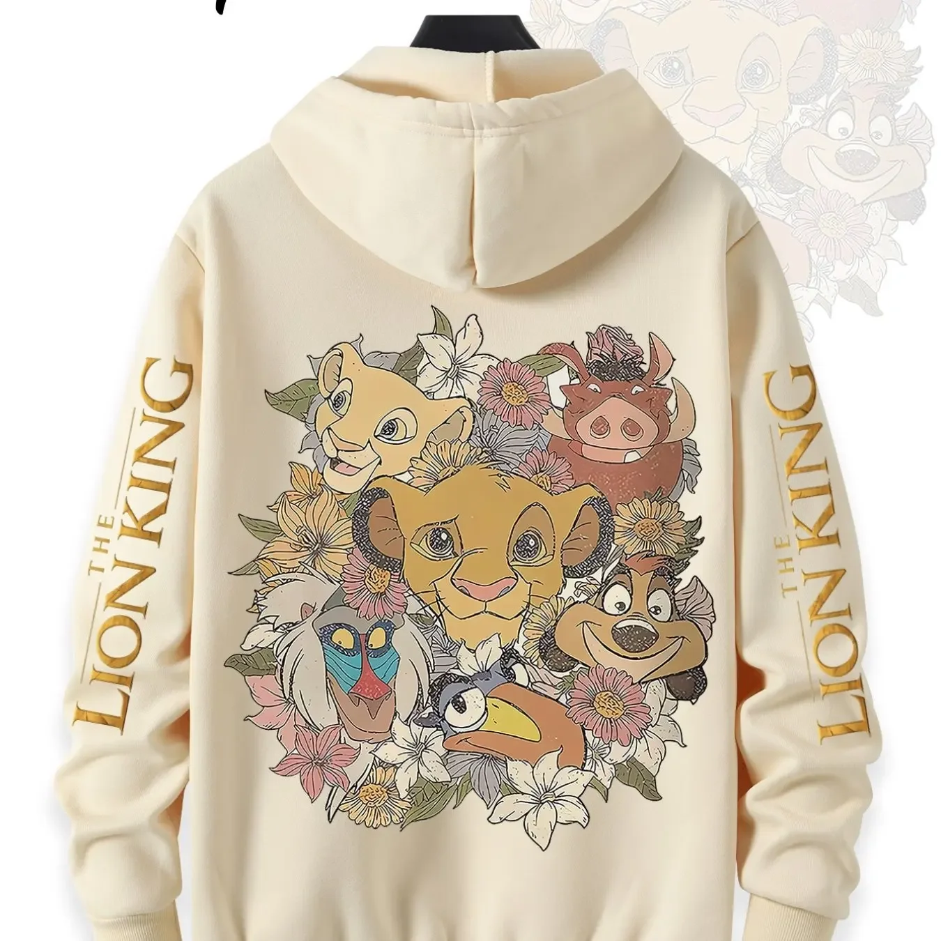

Мужская зимняя теплая толстовка Disney, модная и универсальная толстовка с капюшоном, принт с изображением персонажа «Дисней» — короля Льва, дизайн в виде венка