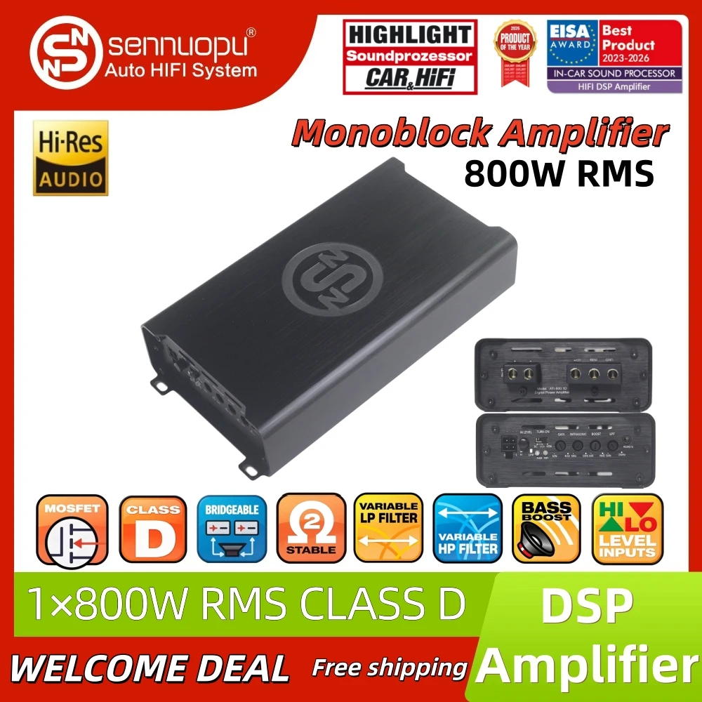 Sennuopu ATI-800.1D Mono Class D Car Amplifier, High-Power Full-Range Digital Amp for Automotive Subwoofer