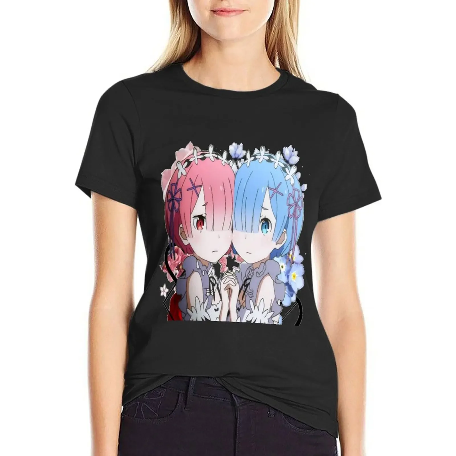 

Rem and Ram ( re zero ) T-Shirt female lady clothes summer top Short sleeve tee spring clothes Women 2025