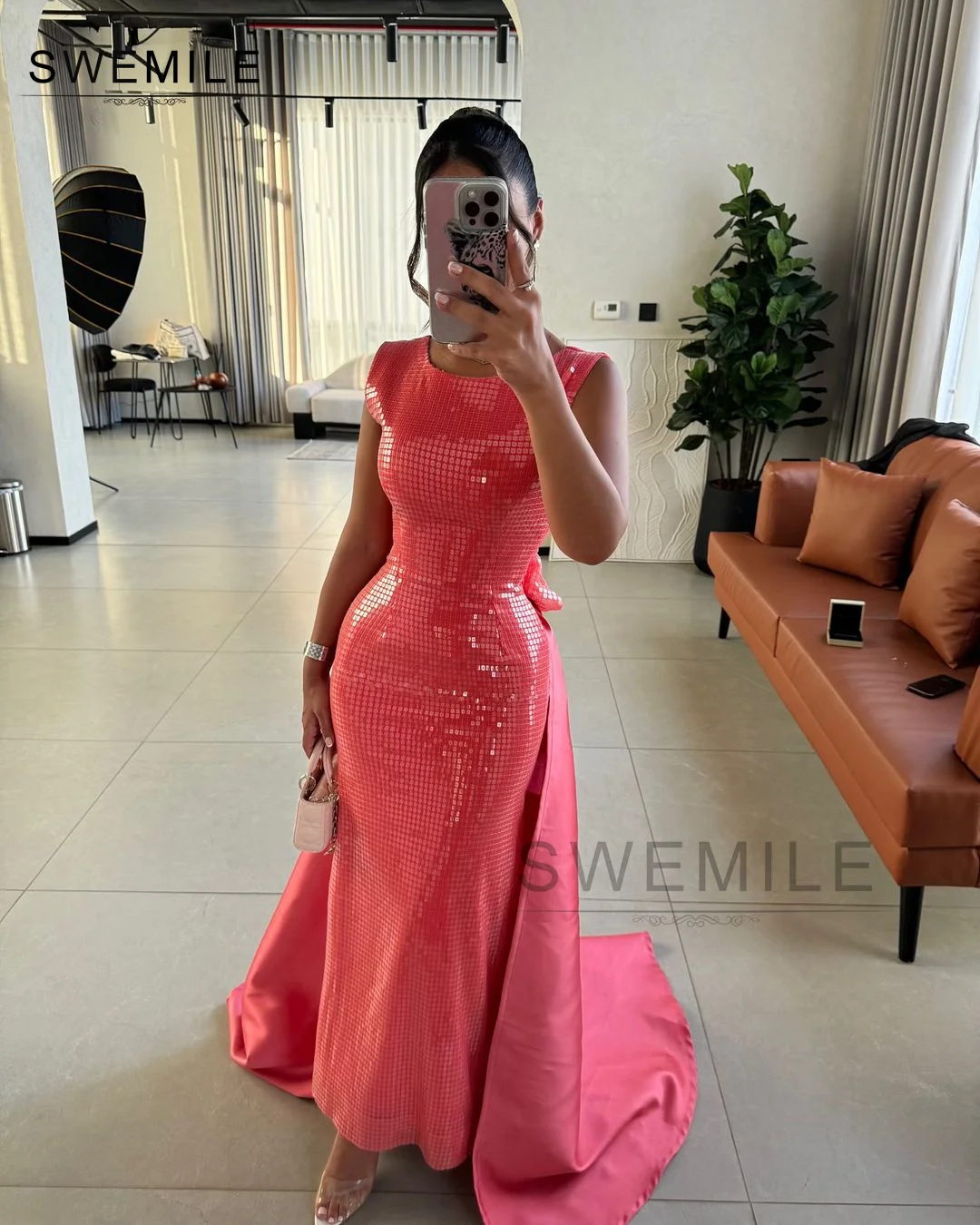 SWEMILE A-Line O Neckline Floor-Length Sleeveless Zipper Up Flowers Prom Dresses Wedding Party Dress Elegant And Beautiful Dress