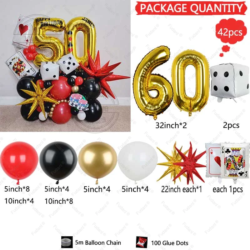 41 Stuks Poker Harten Q Folie Ballonnen Dobbelstenen Folie Ballon Casino Thema Party Volwassen Verjaardag Decor Las Vegas Party Poker thema Party