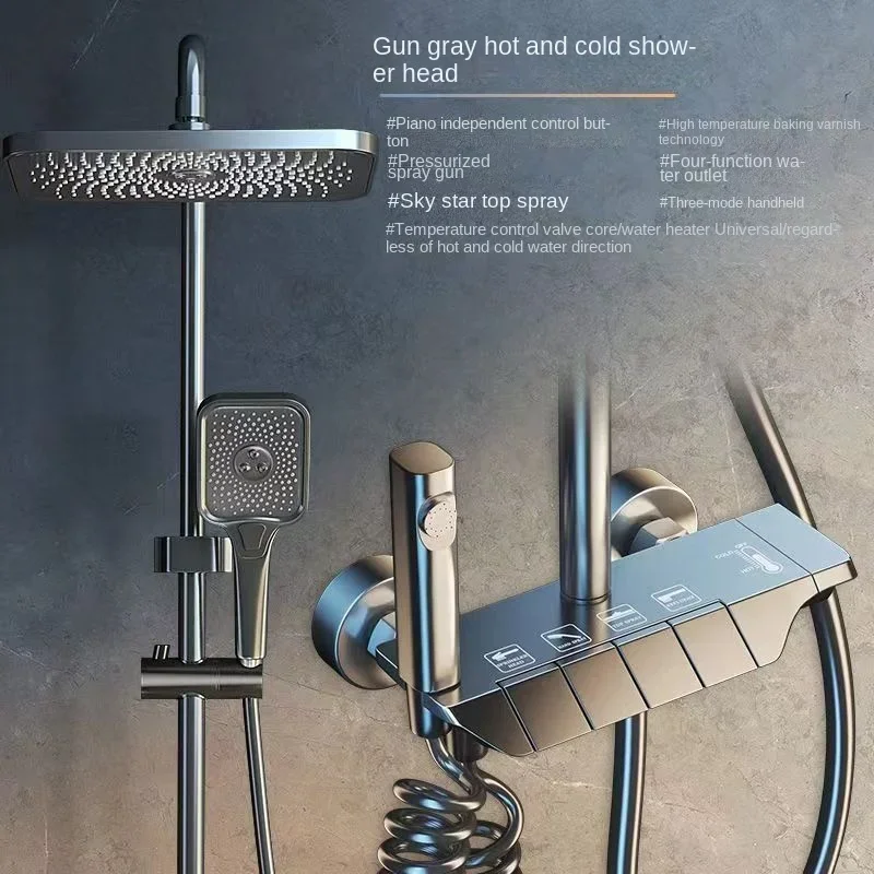 

Gun Grey Gray System Intelligent Bathroom Digital Display Shower Faucet Set 4-way Rainlfall Mixer Bidet