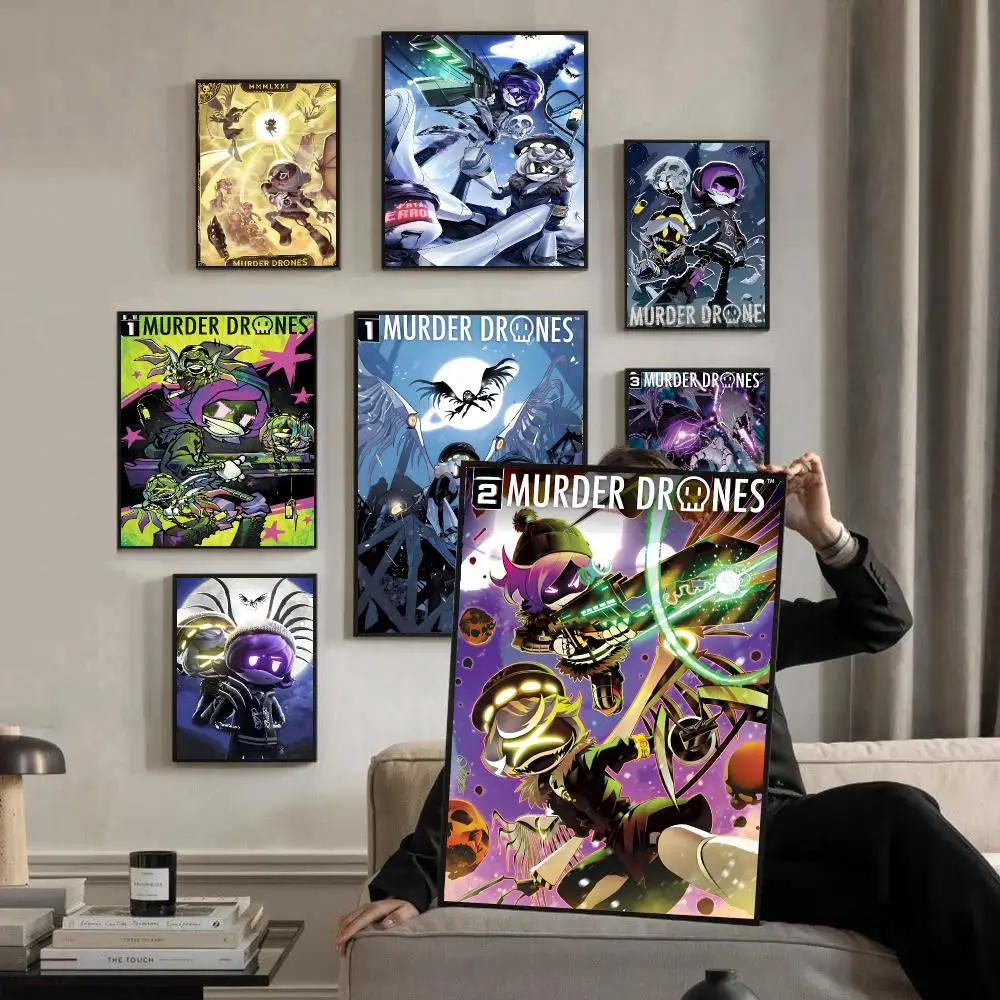 Murder Drones Anime Sci‑fi Dark Poster Self-adhesive Advanced Aesthetic Printing Paper Wall Art for Living Room Home Decor