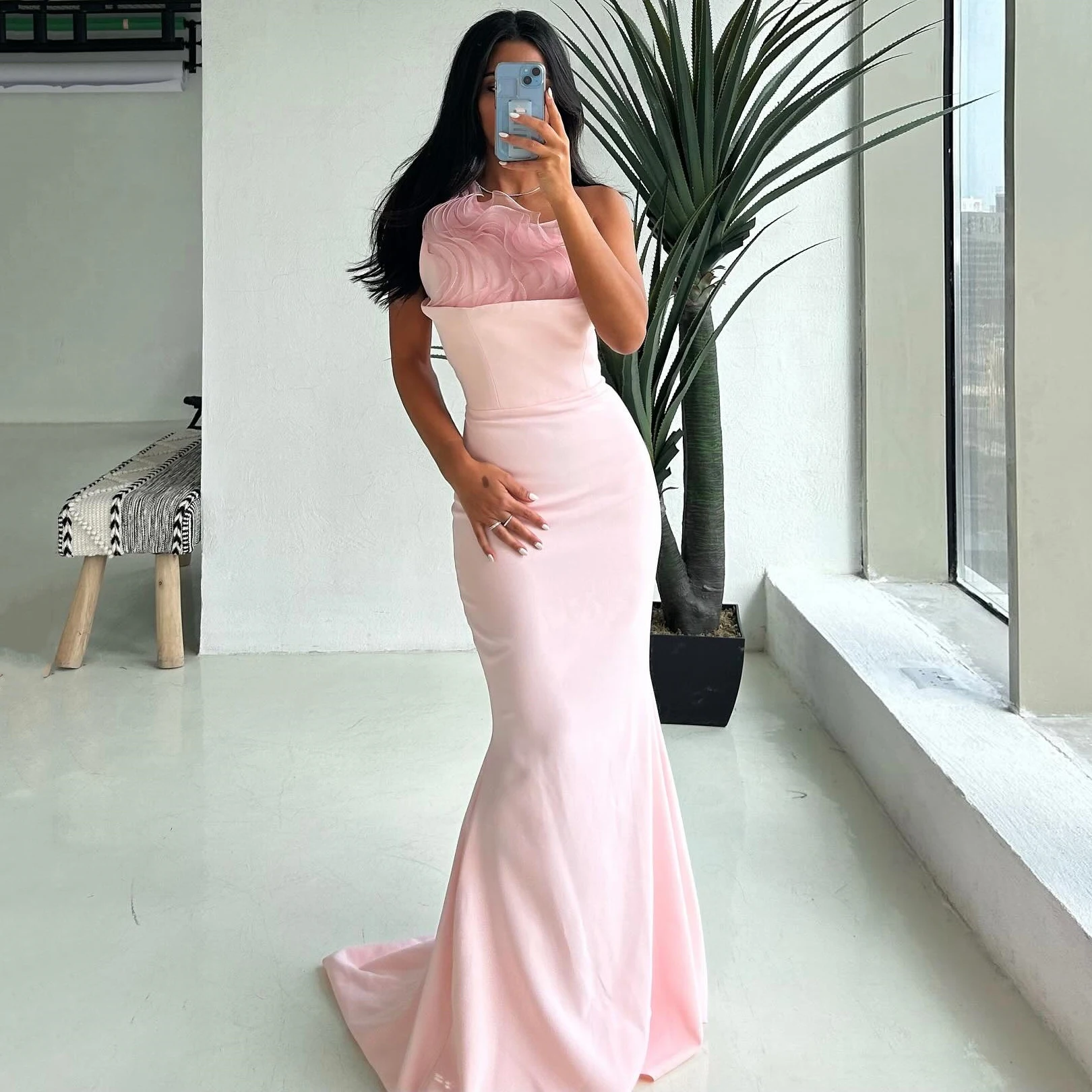 

Bafftafe Custom Made Pink Matte Satin Prom Dresses Women One Shoulder Ruffles Organza Formal Party Evening Gowns Specail Dress