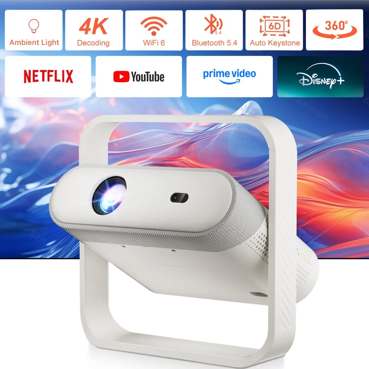 

Новый портативный LCD-проектор 2026 года, 4K HD, Native 1080P, 375 ANSI, Wi-Fi 6, Android Smart TV, поддержка Dolby Audio для кинотеатров и улицы