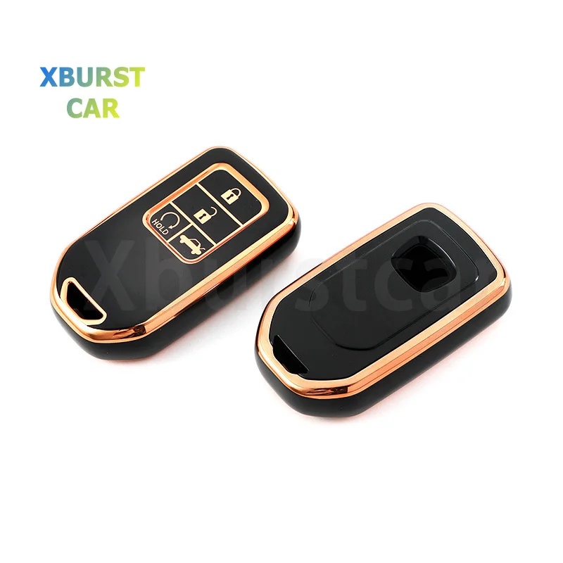 4 Buttons Gold Edge TPU Shell Fob For Honda CRV XR-V CR-V Fit Civic Accord HR-V HRV City Odyssey Car Key Cover Case Accessories