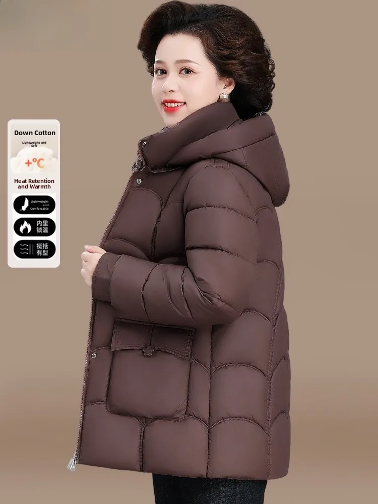 

Midlife Mom Winter Faion down Cotton Jaet Hooded Women's Long Coat Sli Autumn Winter Outerwear for Mature Ladies