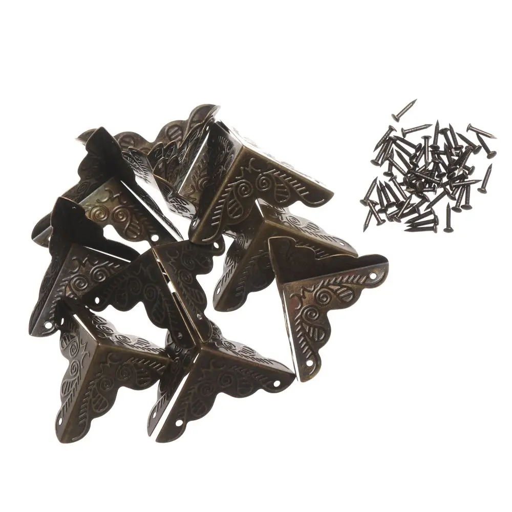 10PCS Crafts Multi-function Furniture Hardware Vintage Metal Carved Box Decor Corner Protector Antique Bronze Corner Brackets