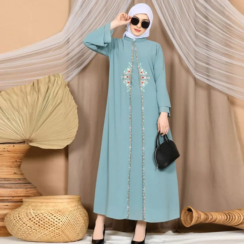 

Jalabiya Abaya Women's Dress Embroidery Dubai T Ü Rkiye Zipper Robe Arab Middle East O-neck Ramadan Gurban Muslim Abaya Clothing
