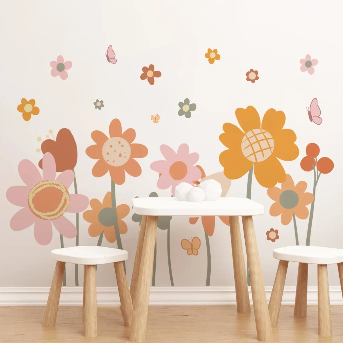 Fantastic Flowers Butterfly Wall Stickers For Shop Office Home Baseboard Decoration Plants Mural Art Pvc Decals Pastoral Poster