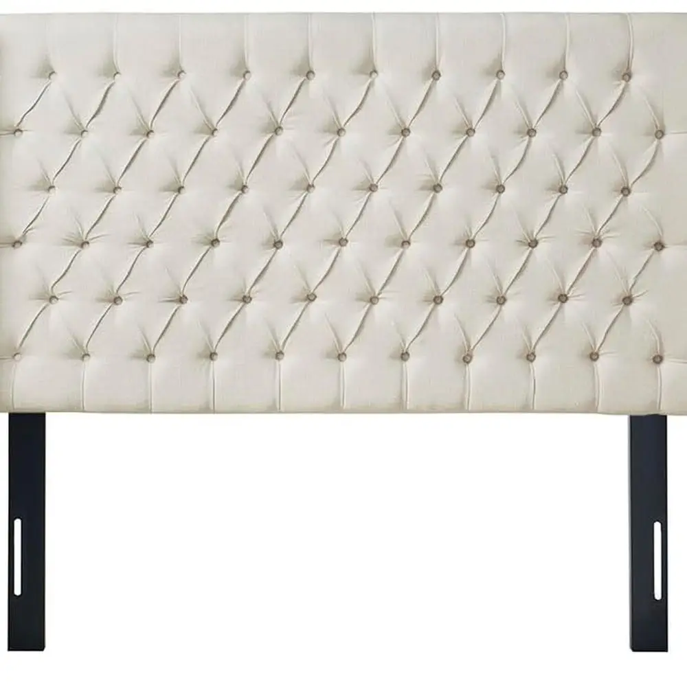 

Amelia Upholstered Headboard | Nail Head Trim Wingback Button Tufted | Queen, Cream
