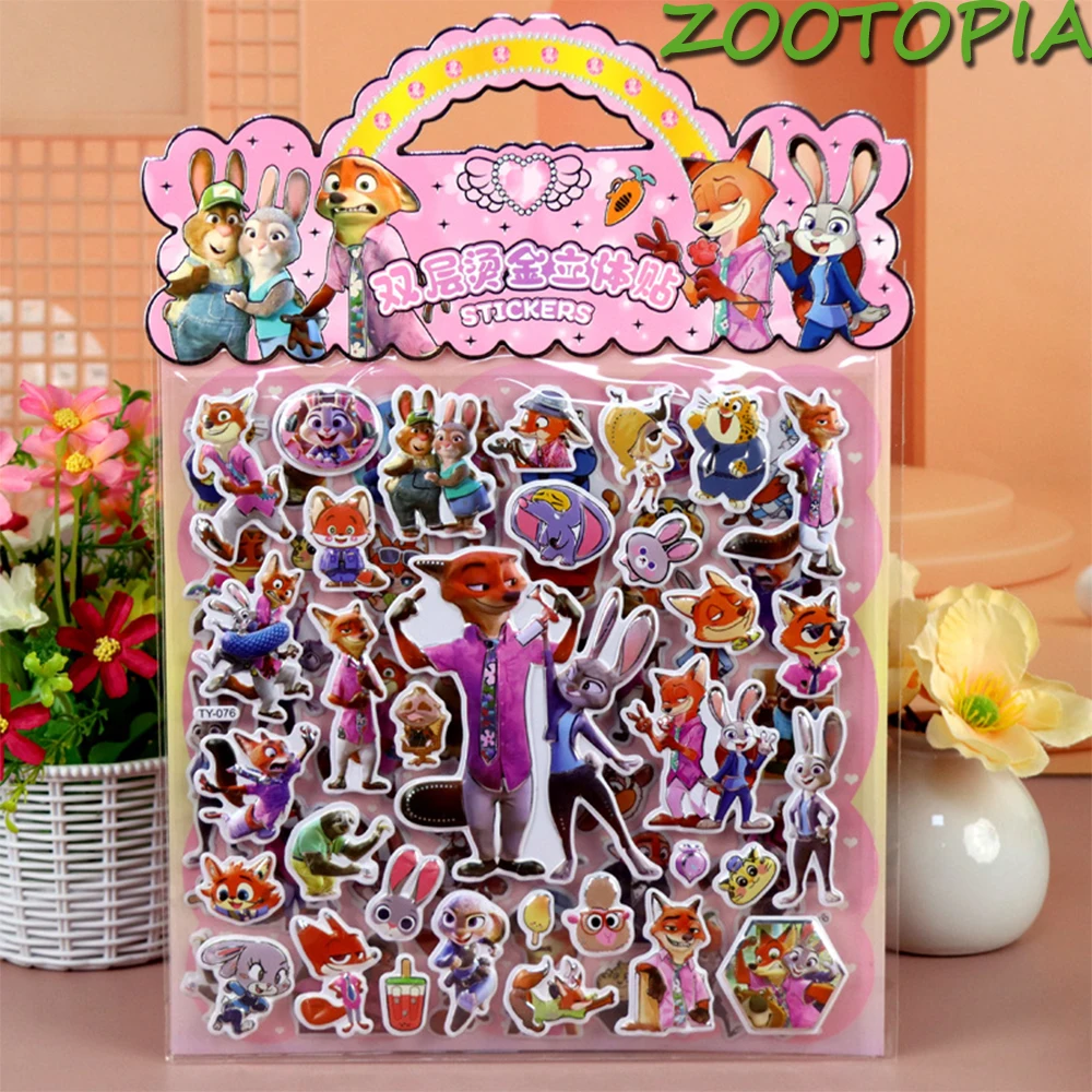 Zootopia Adesivi in rilievo 3D Kawaii - 6 sacchetti di decalcomanie in lamina d'oro a doppio strato, regalo di decorazioni per scrapbooking per diario fai da te per i fan