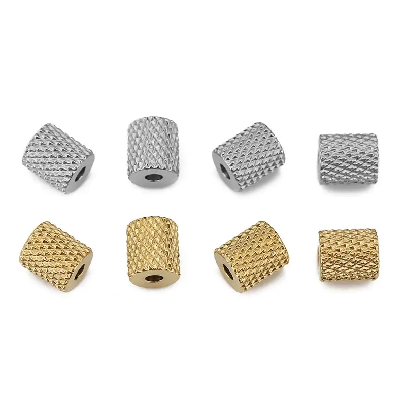20pcs Stainless Steel 6mm Gold Tuble Grid Texture Spacer Loose Beads Charm for DIY Bracelet Necklacer Jewelry Making Supplies