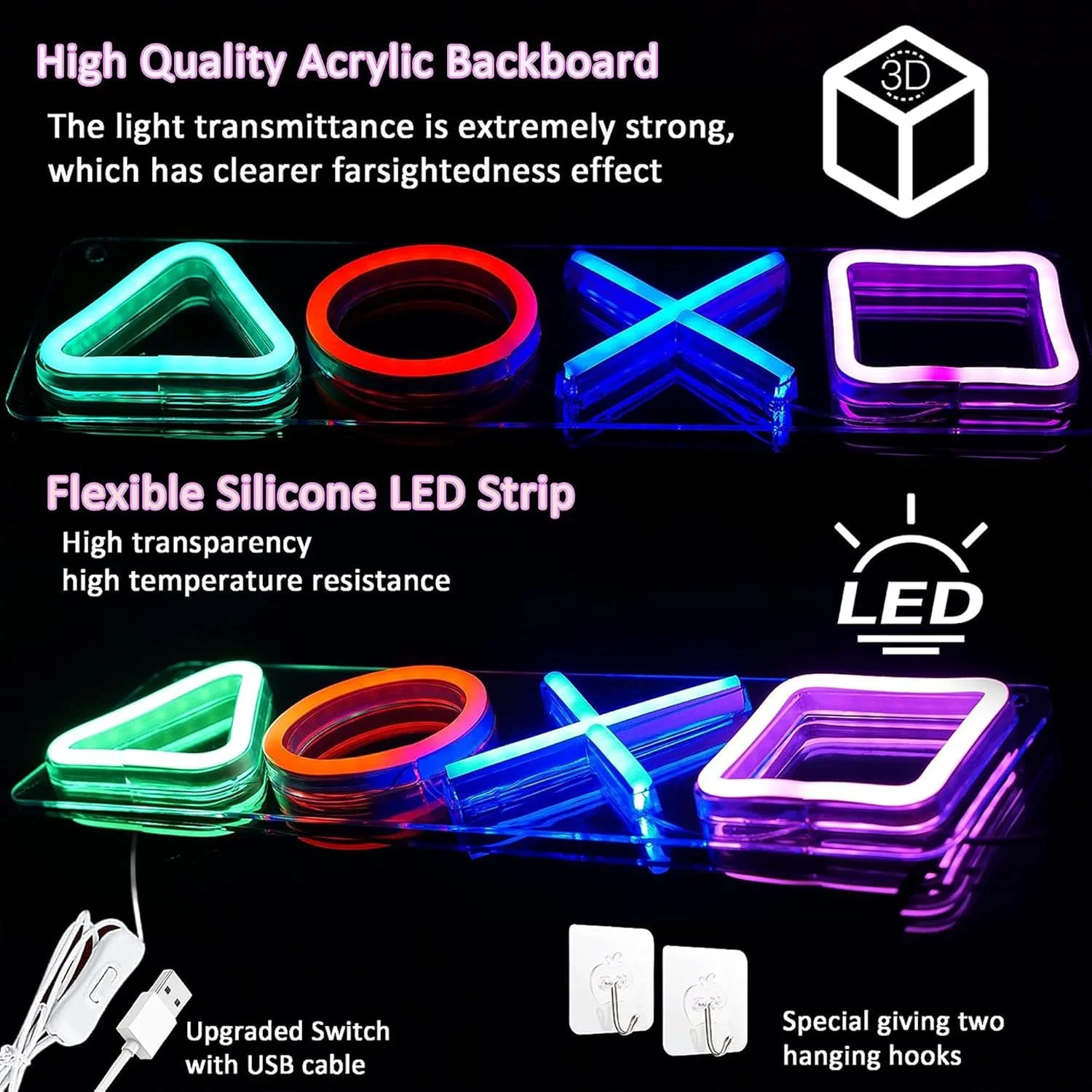 Gamer Neon Sign PS4 Game Icon Light for Wall Hanging Atmosphere Lamp Colorful LED Night Light Gaming Room Decoration