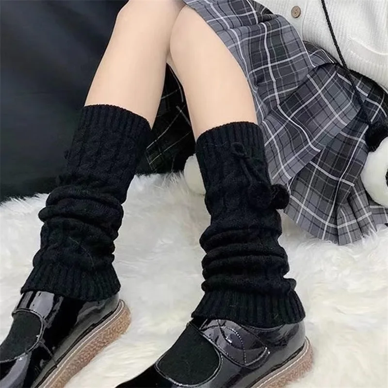 Women Harajuku Lolita Leg Warmers Y2k Solid Color Knitted Long Socks Japanese Heap Boot Socks