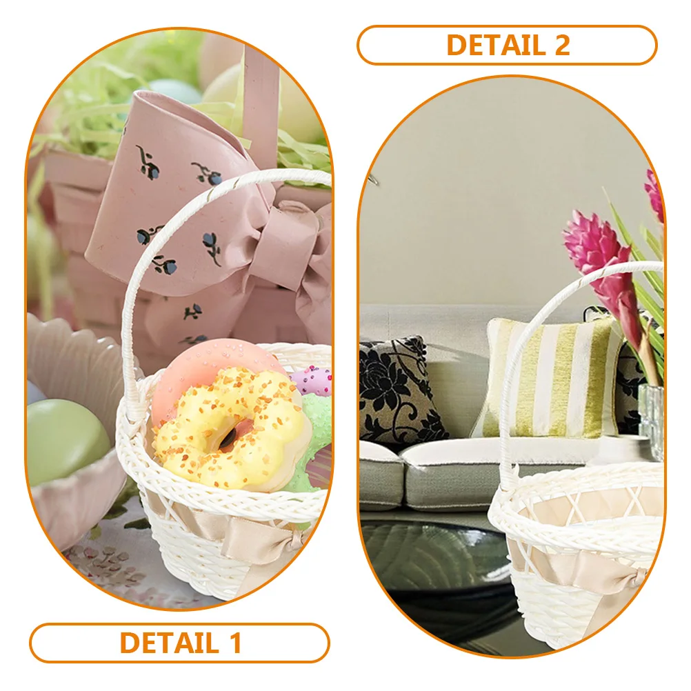 

3pcs Hand Woven Flower Basket Coffee 18x21cm Storage Fruit Gift Wicker Picnic Handheld Decorative Wedding StorageBasket