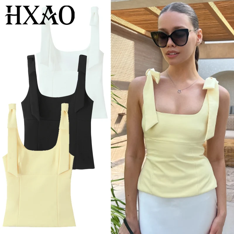

Bow Yellow Top Women Sleeveless Tank Tops Sweet Cute Women's Tops Summer 2025 Backless Top Office Ladies Tops Streetwear