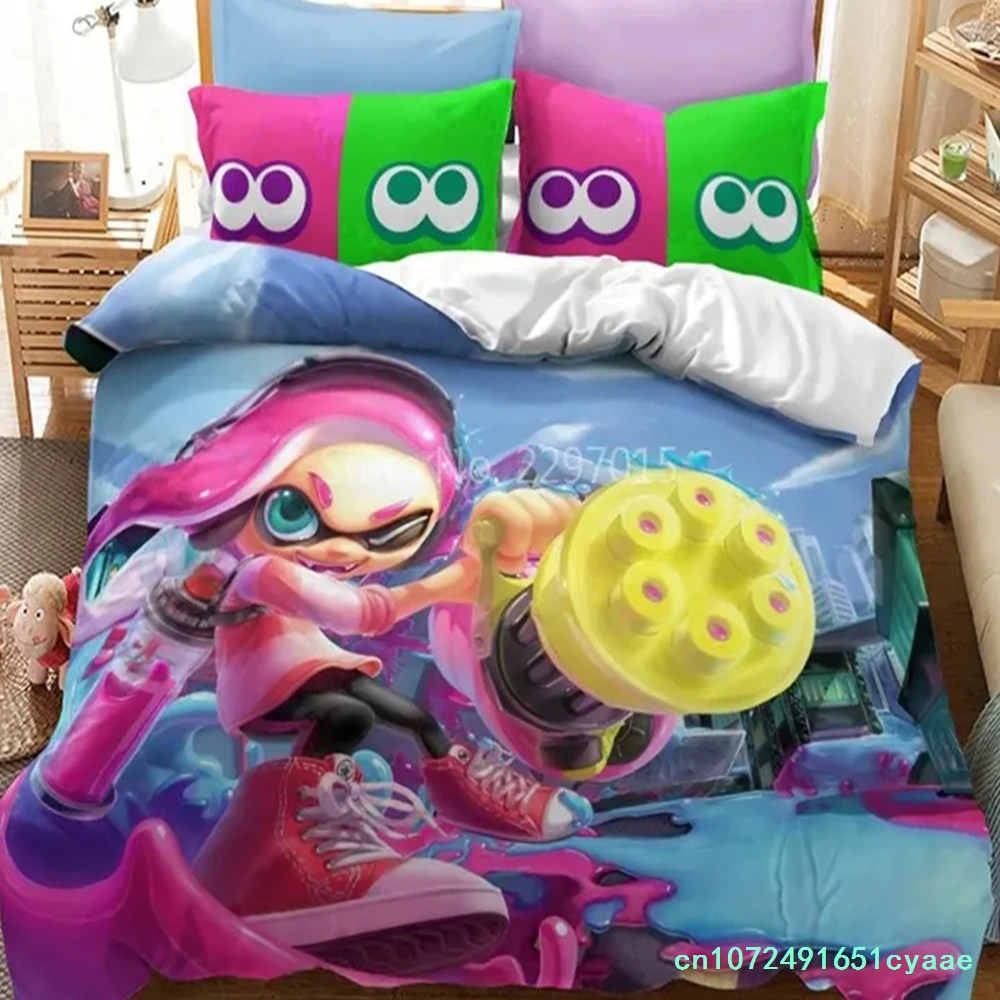 3D Print Splatoon Game Bedding Set,Duvet Cover Comforter Bed Set Quilt Cover Pillowcase,King Queen Twin Size Boys Girls Adults