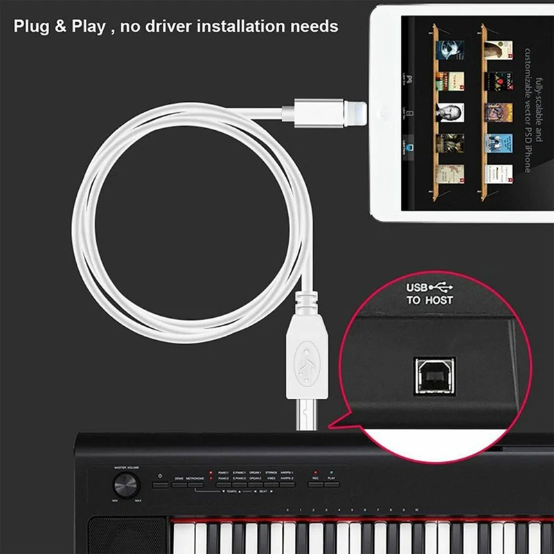 MIDI USB B to iPhone iPad IOS Interface OTG Data Cable for Electronic Piano Drum Electric Piano MIDI Keyboard Connector