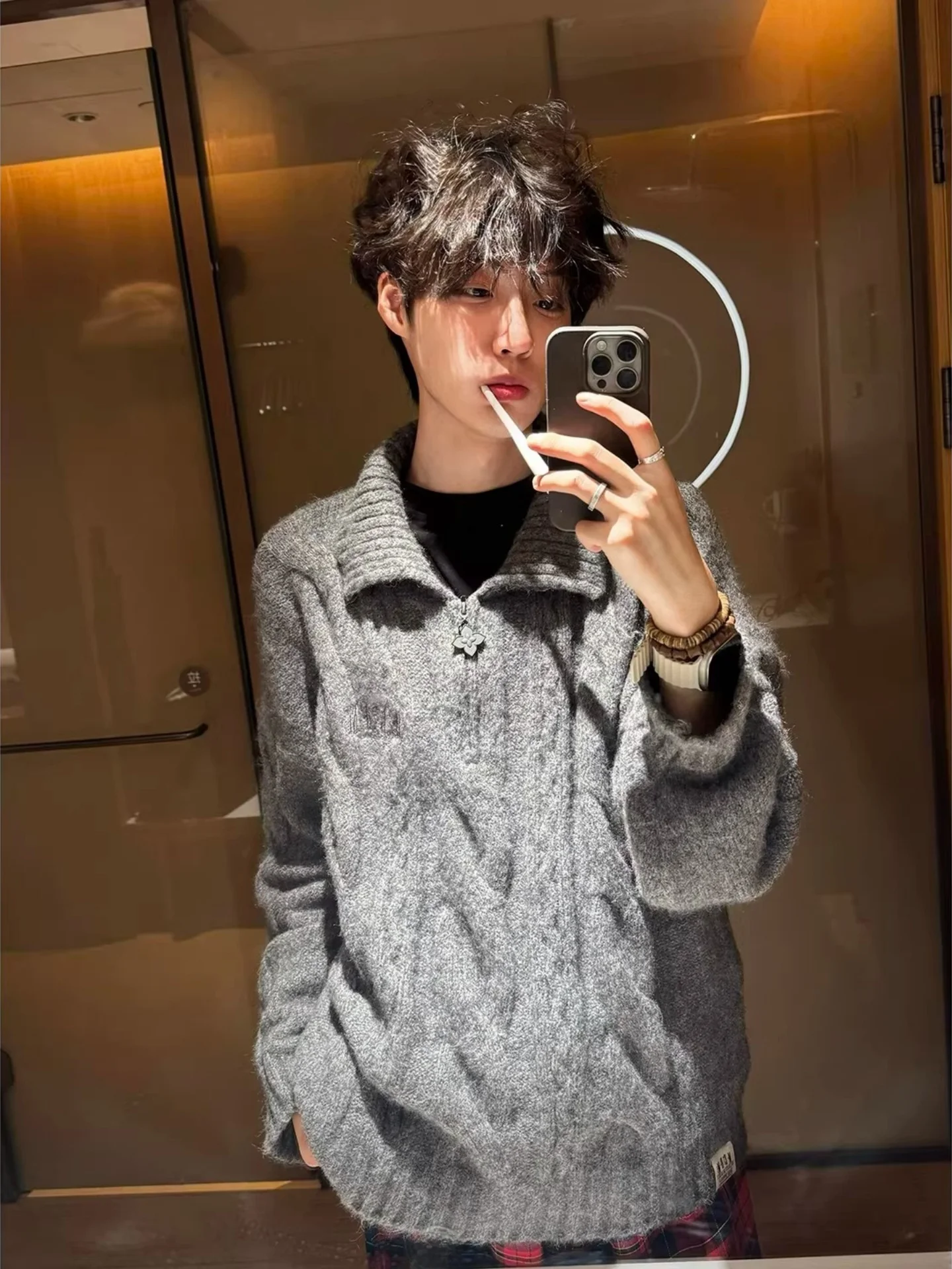 

Мужской утепленный трикотажный свитер свободного кроя на молнии, повседневная зимняя верхняя одежда, комфортный, мягкий, средней плотности, с длинными рукавами