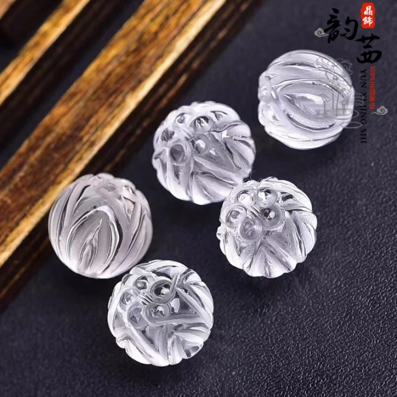 Natural White Crystal Hand Carved Lotus Beads Bracelet Accessories DIY Spacer Beads Receptacle Bead Caps Bracelet Bracelet