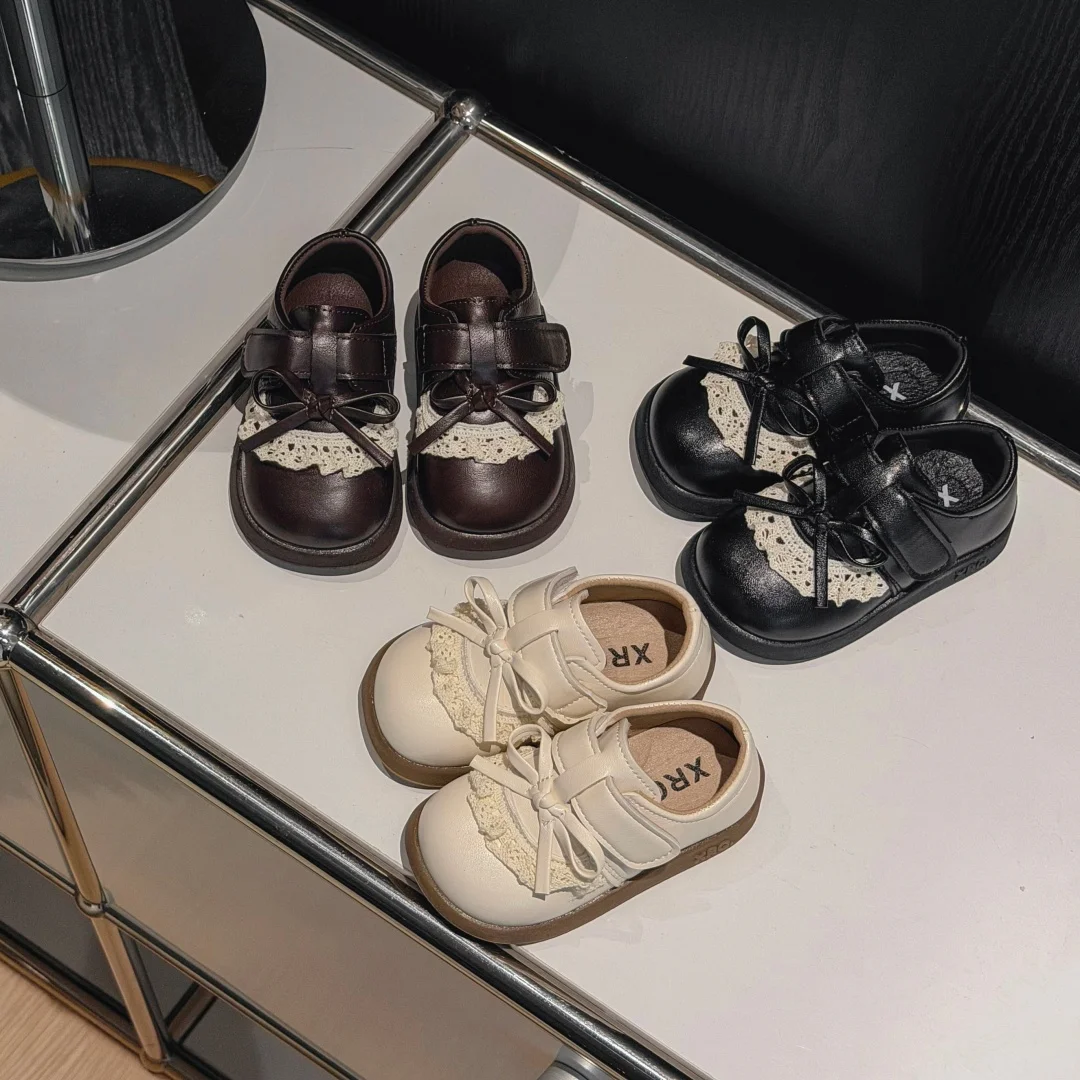 New Spring Autumn Baby Shoes Microfiber Leather Toddler Girls Shoe Fashion Lace Edge Soft Sole Princess Dress Shoes for Party