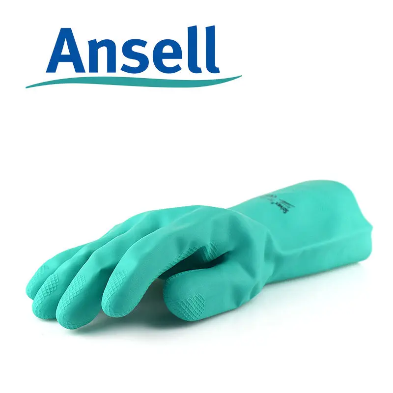 Ansell Alkali Resistant Waterproof Anti-Skid Gloves And Chemical Resist Work Gloves Nitrile Rubber Acid Industrial Laboratory